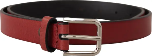 Maroon Vitello Leather Silver Metal Belt