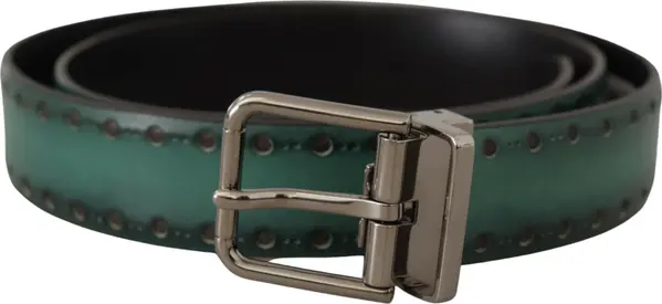Green Giotto Leather Silver Metal Buckle Belt