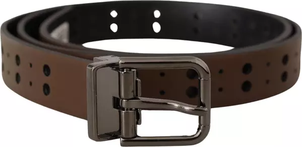 Dark Brown Perforated Leather Metal Belt