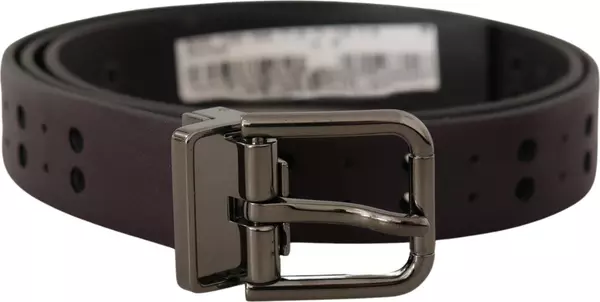Burgundy Leather Perforated Metal Buckle Belt