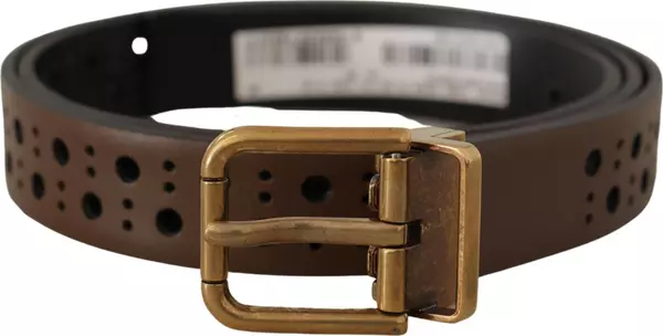 Brown Leather Perforated Crown Belt