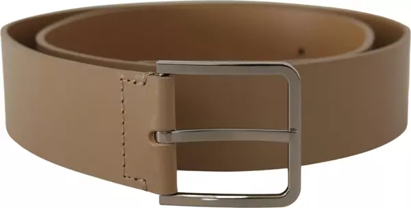 Beige Calf Leather Wide Silver Metal Belt