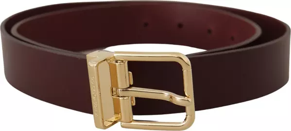 Maroon Vitello Leather Gold Metal Buckle Belt