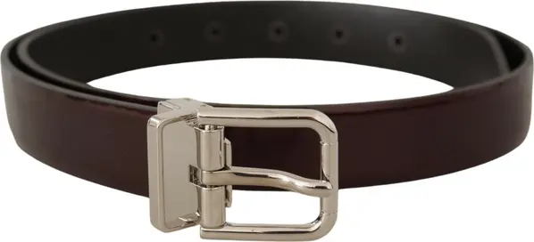 Brown Patent Leather Silver Metal Buckle Belt