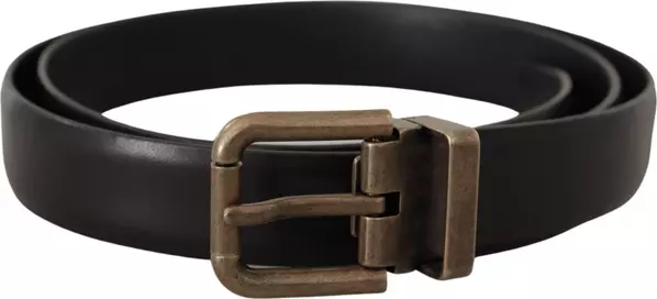 Black Calf Leather Brushed Brass Box Buckle Belt