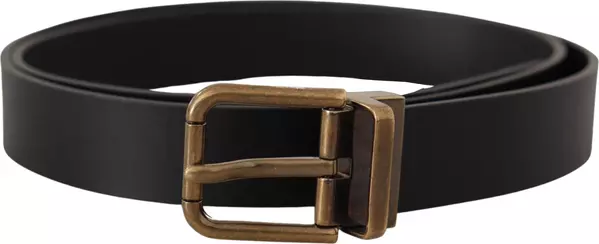 Black Leather Brass Metal Box Buckle Belt