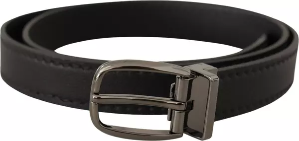 Black Leather Metal Logo Buckle Belt