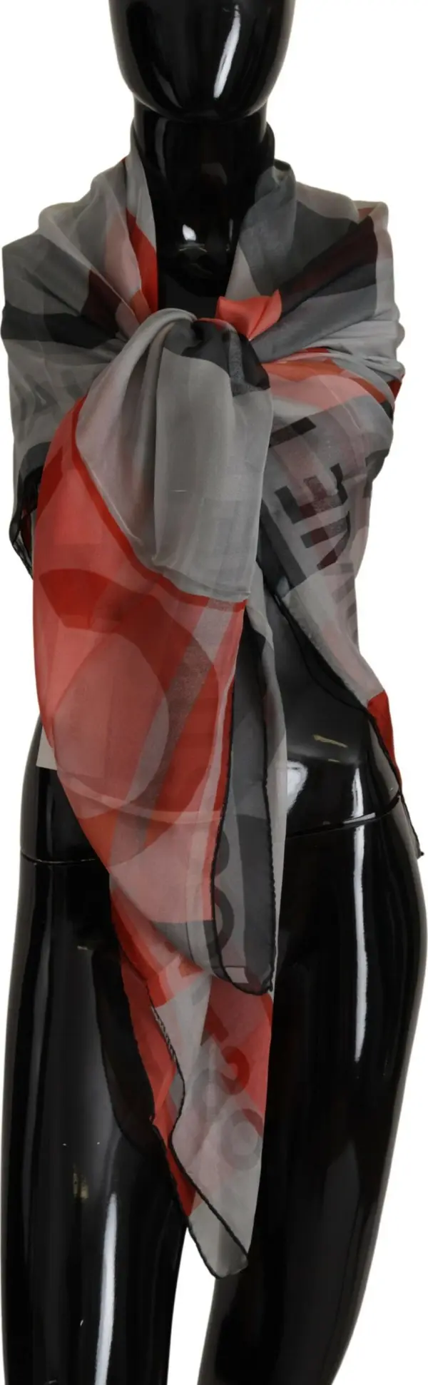 Gray Red Shawl Foulard Wrap Scarf