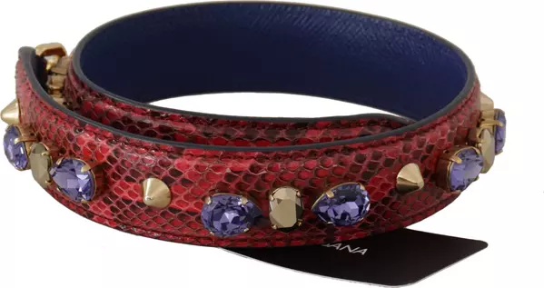 Red Exotic Leather Crystals Bag Shoulder Strap