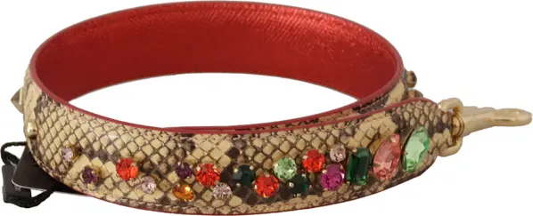Beige Exotic Leather Crystals Shoulder Strap