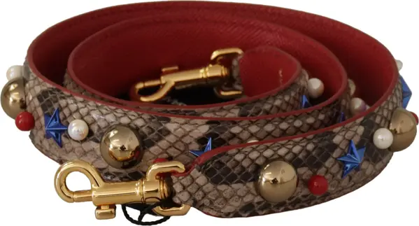 Brown Python Leather Studded Shoulder Strap