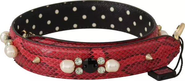 Red Python Leather Crystals Reversible Shoulder Strap