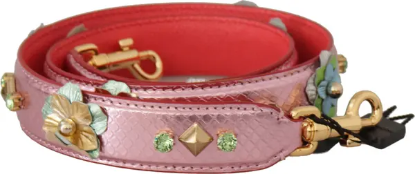 Metallic Pink Leather Studded Shoulder Strap