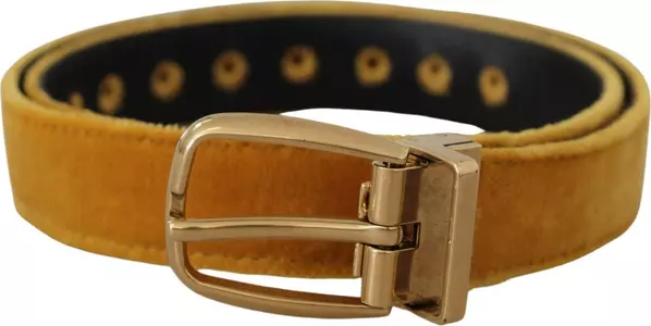 Mustard Velvet Gold Logo Engraved Metal Buckle Belt
