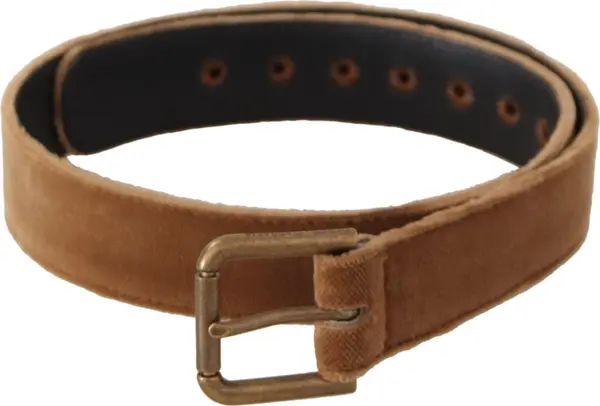 Brown Velvet Bronze Vintage Logo Metal Buckle Belt