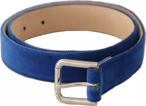 Blue Velvet Silver Logo Engraved Metal Buckle Belt