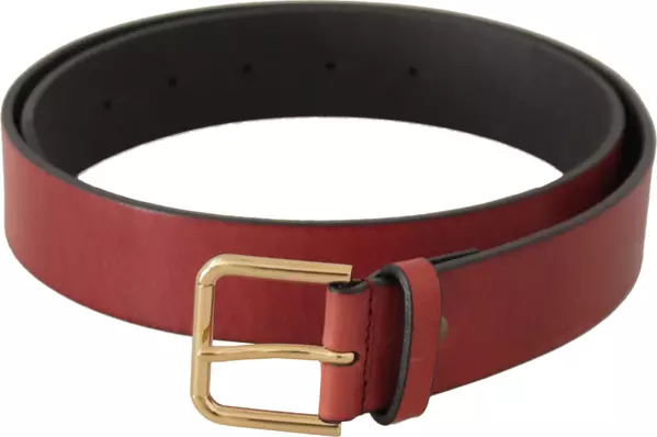 Red Leather Gold Logo Engraved Metal Buckle Belt