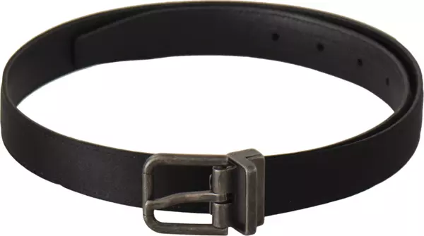 Black Calfskin Leather Vintage Metal Buckle Belt