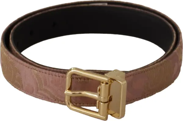 Rose Gold Leather Logo Engraved Metal Buckle Belt