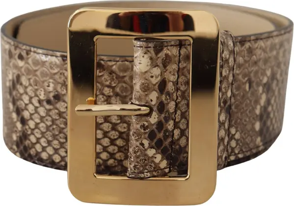 Brown Exotic Wide Waist Leather Gold Metal Buckle Belt