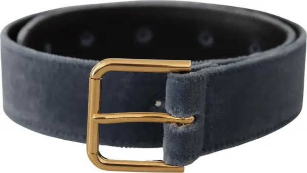Navy Blue Velvet Gold Metal Logo Waist Buckle Belt