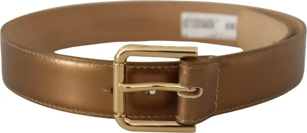 Bronze Leather Gold Logo Engraved Waist Buckle Belt