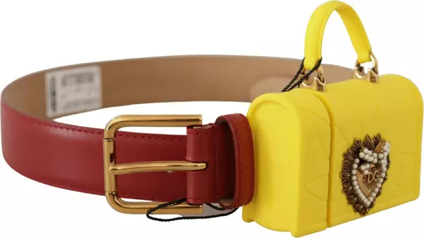 Red Leather Yellow DEVOTION Heart Bag Buckle Belt