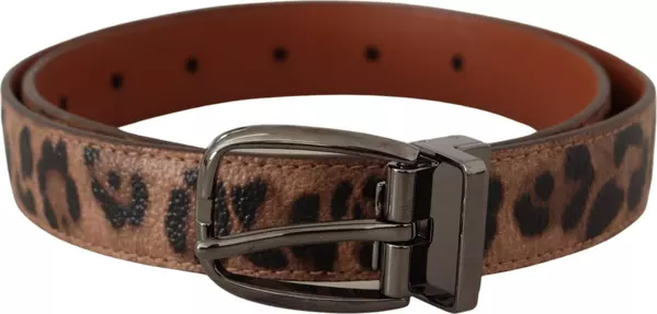 Brown Leopard Embossed Leather Buckle Belt