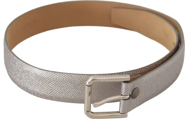 Metallic Silver Leather Metal Waist Buckle Belt