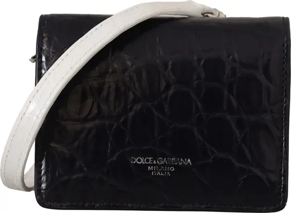 Blue White Caiman Leather Strap Card Holder Wallet