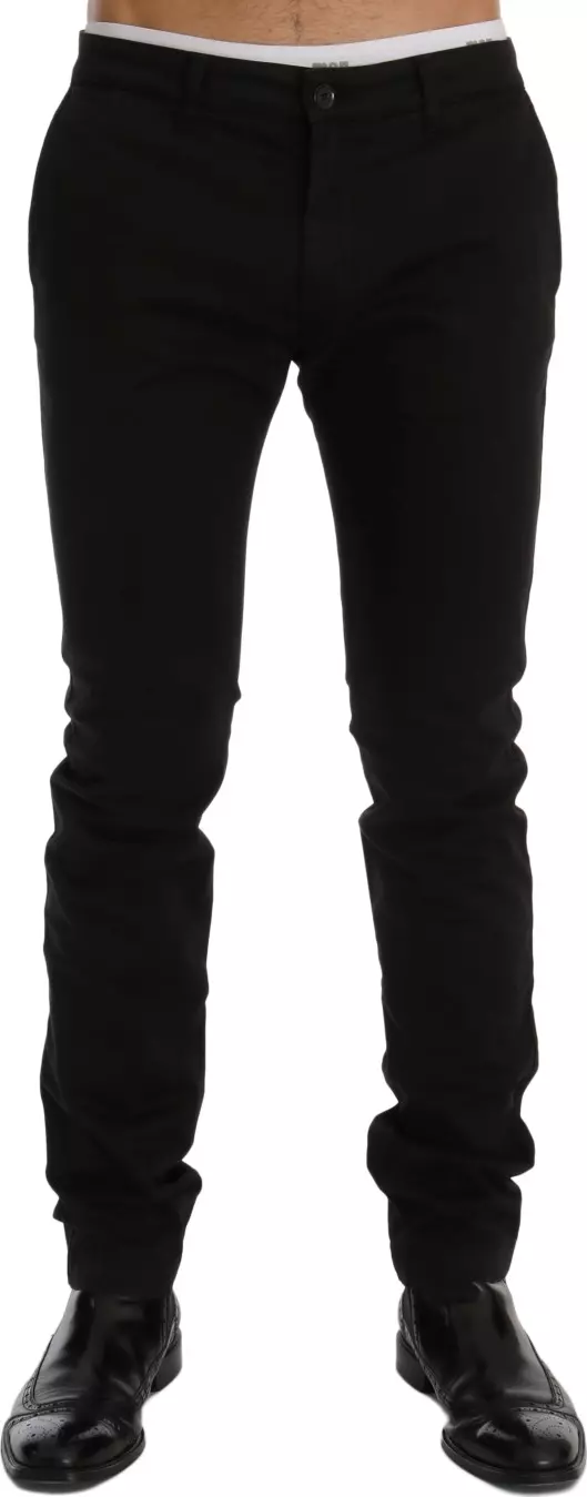 Black Cotton Stretch Chinos Pants