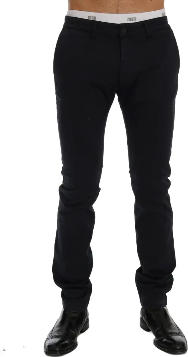 Blue Cotton Stretch Chinos Pants