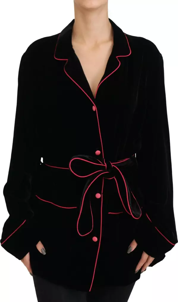 Black Button Belted Blazer Viscose Jacket