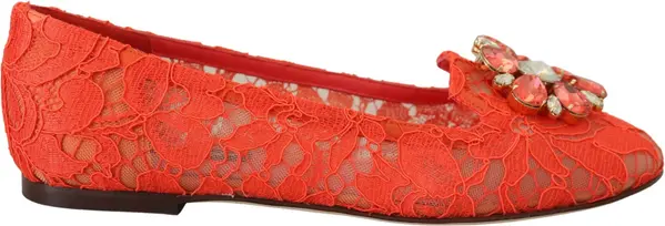 Red Taormina Lace Crystals Ballet Flats Shoes