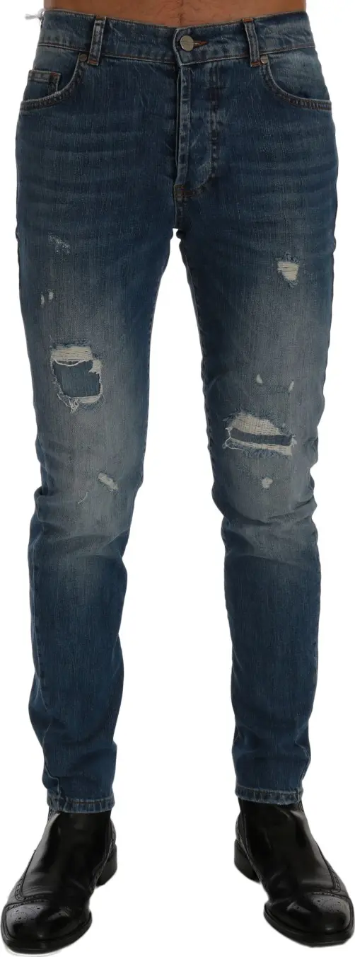 Blue Wash Torn Dunfermile Slim Fit Jeans