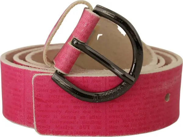 Pink Leather Letter Logo Round Buckle Waist Belt