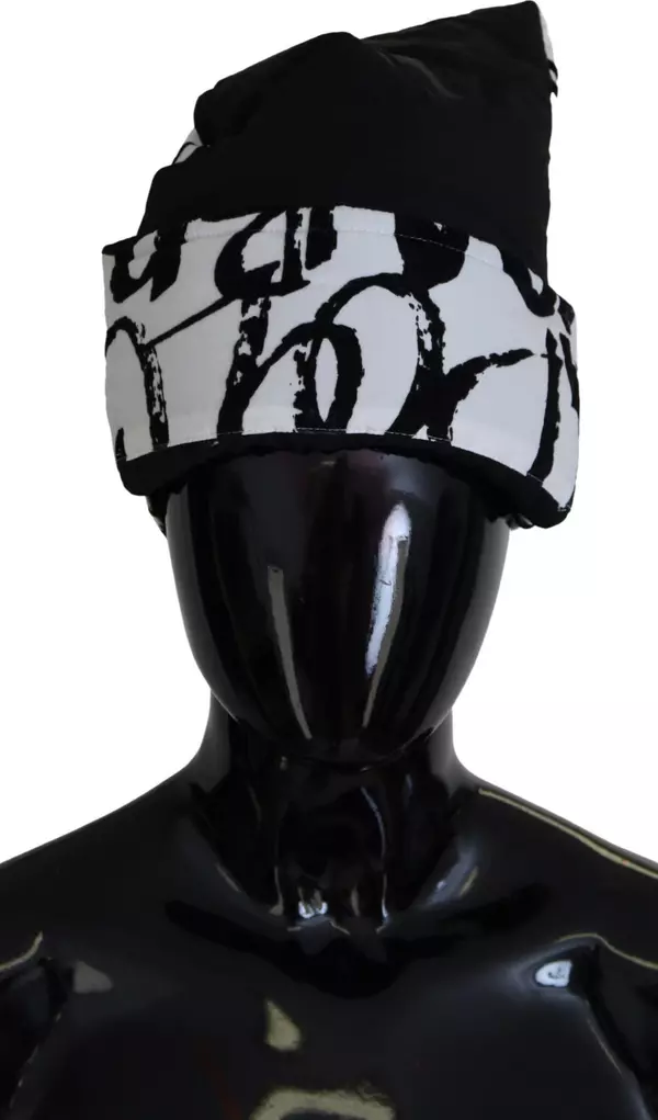 White Printed Nylon Women Winter Beanie Cap Hat