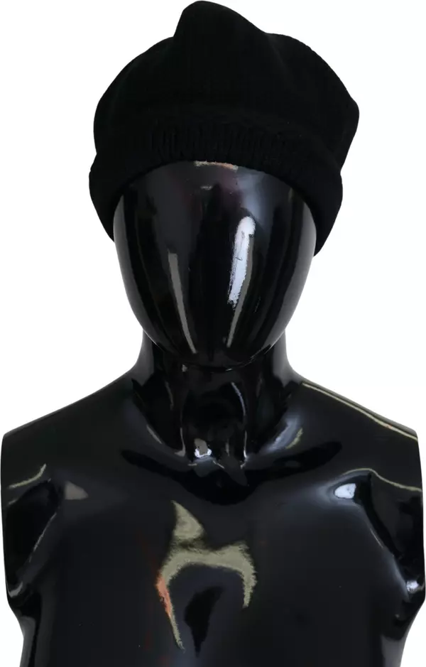 Black Virgin Wool Women Winter Beanie Cap Hat