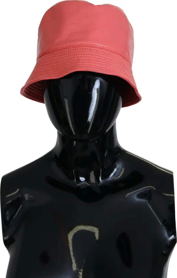 Peach Quilted Faux Leather Women Bucket Cap Hat