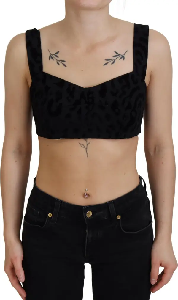 Black Leopard Cropped Bustier Corset Bra Top