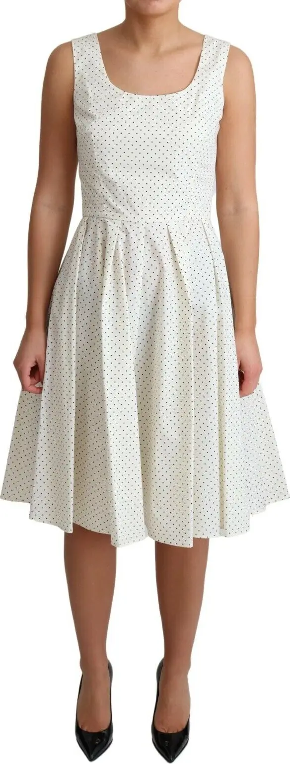 White Polka Dotted Cotton A-Line Dress
