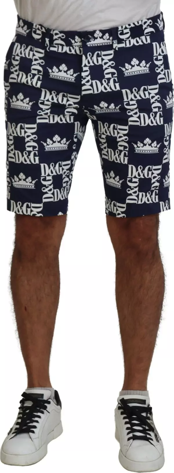Blue Logo Print Cotton Chinos Shorts