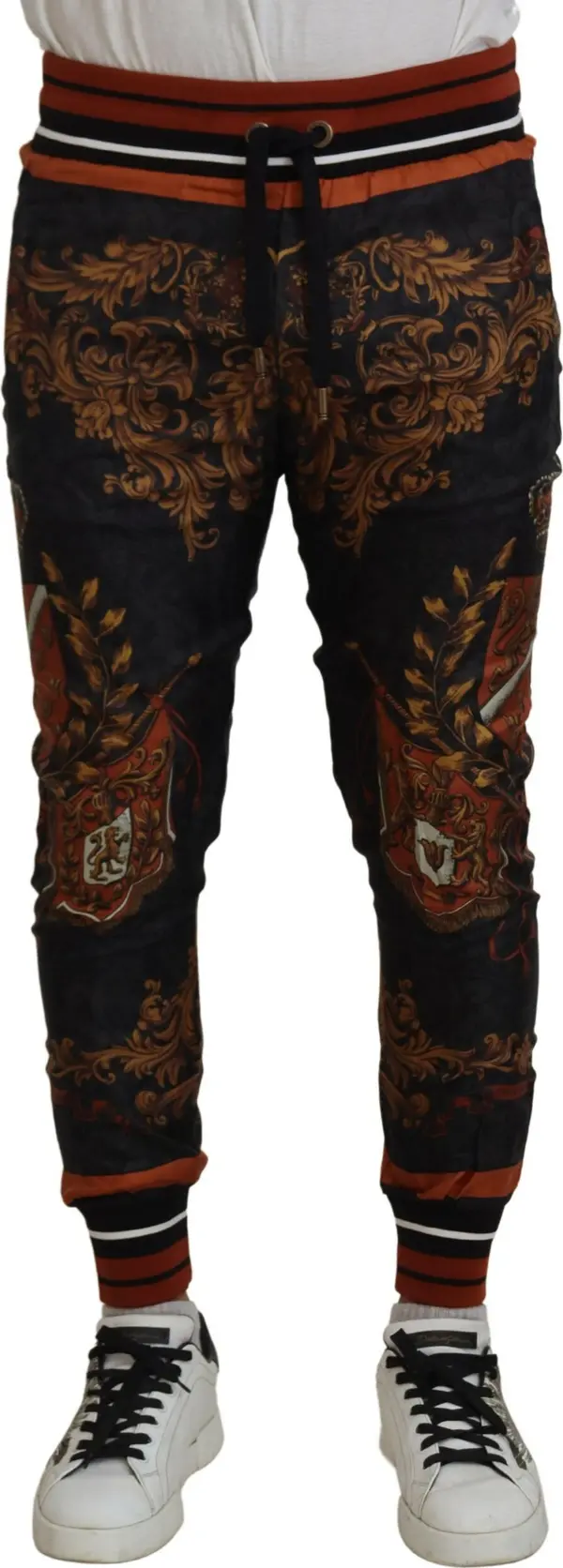 Gray Silk Baroque Crown Trousers Sport Pants