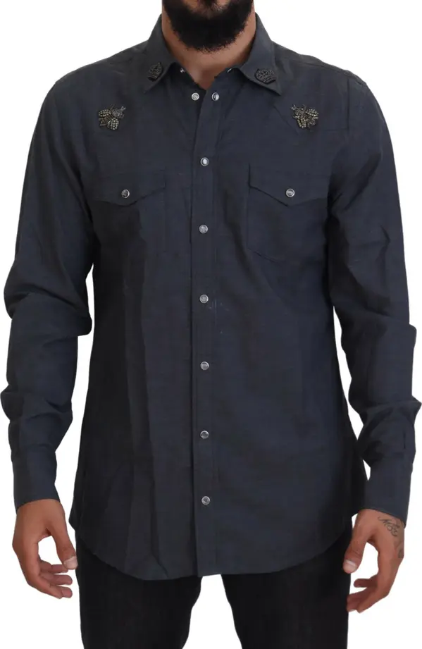Blue Cotton Denim Crystal Bee Shirt