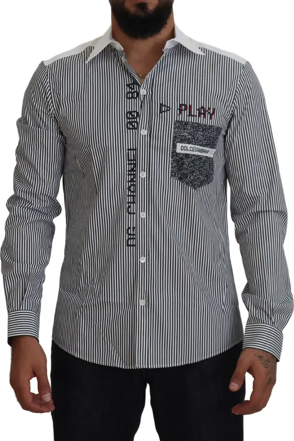 Gray White Striped Slim Fit Shirt