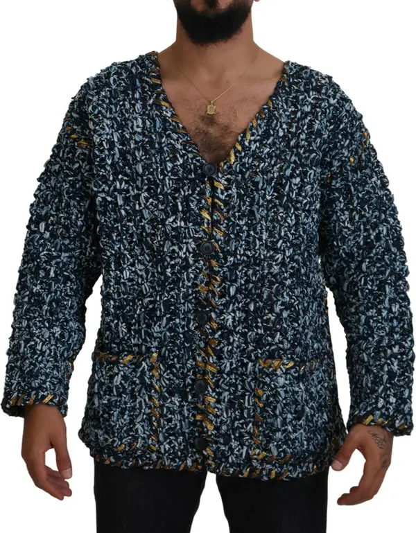 Blue Button Cardigan Fatto A Mano Sweater