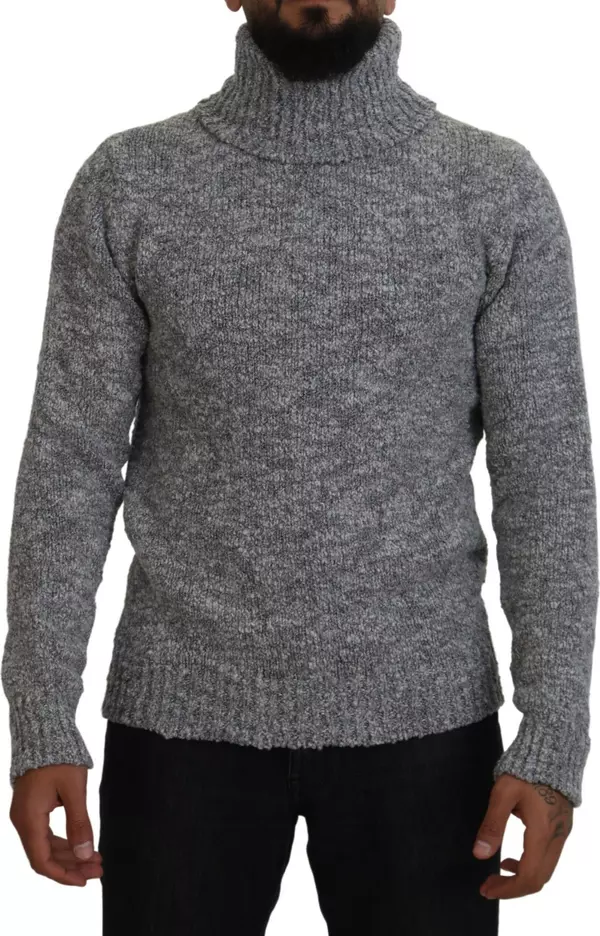 Gray Wool Knit Turtleneck Pullover Sweater