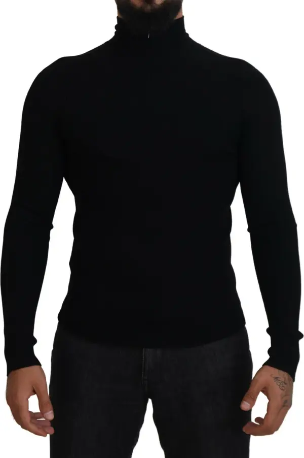 Black Half Zip Turtleneck Pullover Sweater