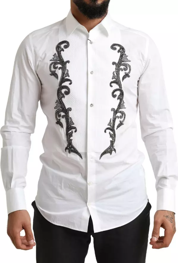 White Tuxedo Slim Fit Baroque Shirt