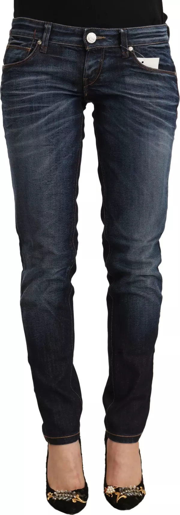 Blue Washed Cotton Low Waist Skinny Denim Jeans